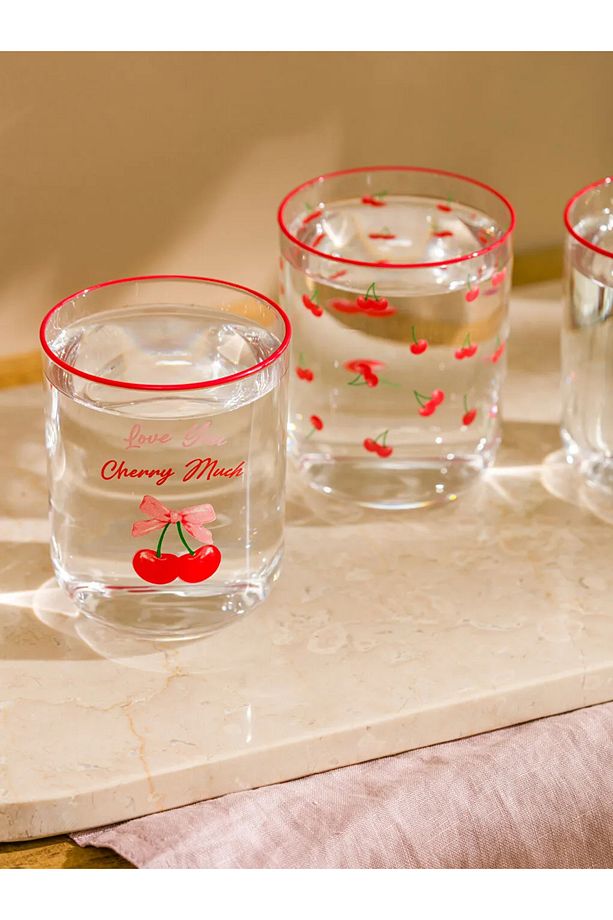 LCW HOME Karışık Kiraz Baskılı Cam Su Bardağı 3'lü 350 Ml T T - 3