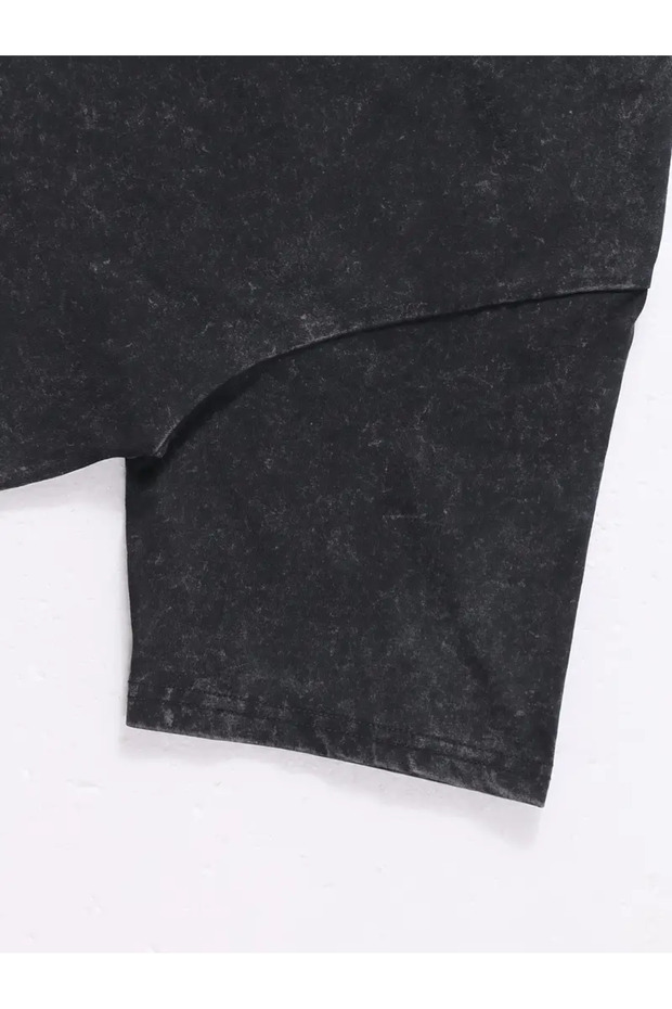 Basic Yıkamalı Oversize Asphalt Spotted Tişört - 4