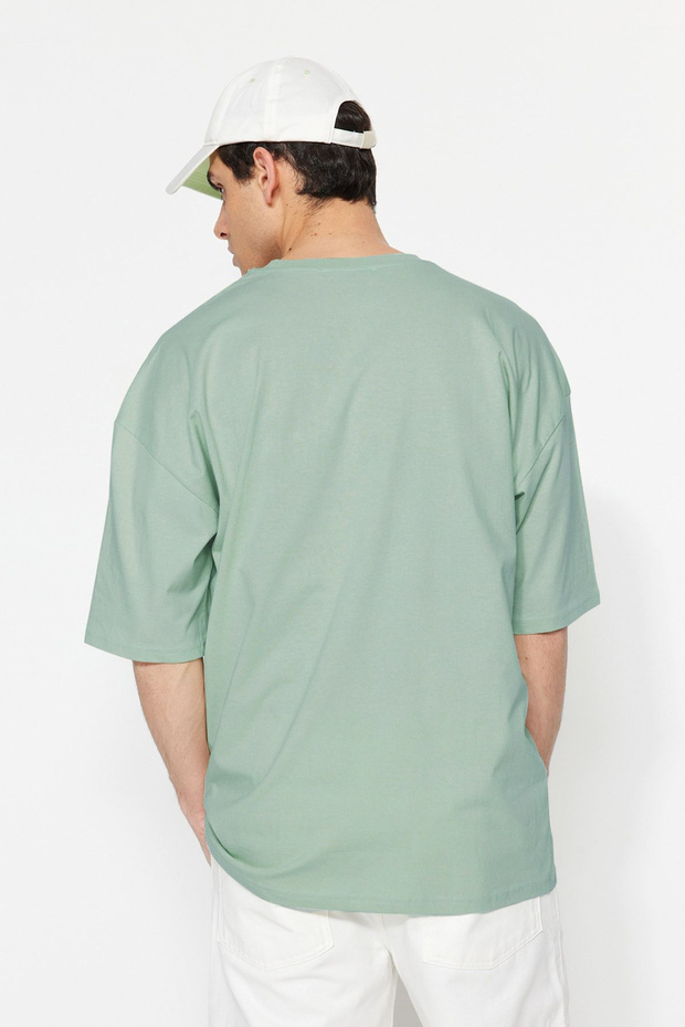 Koyu Mint Oversize/Geniş Kesim %100 Pamuk Kısa Kollu Basic T-Shirt TMNSS22TS0318 - 2