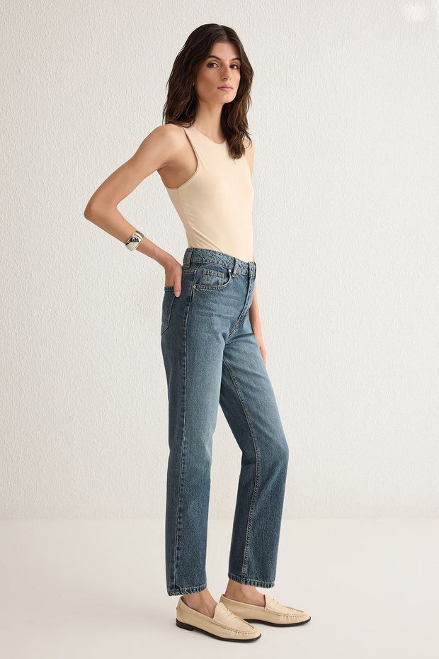 Mavi Yüksek Bel Düz Kesim Straight %100 Pamuk Non-Stretch Jeans TWOSS25JE00106 - 2