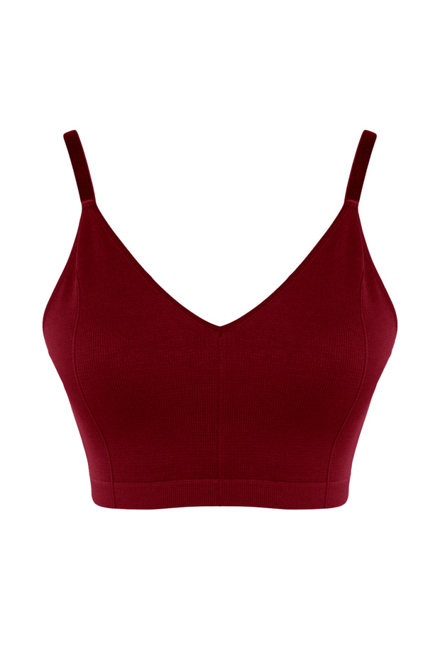 Bordo Askılı Seamless/Dikişsiz Balensiz Kapsız Esnek Bralette Örme Büyük Beden Sütyen TBBSS23CW00001 - 7
