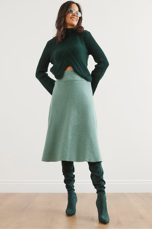 Women's Aqua Green Thessaloniki Bell Skirt with Waistband Etk- 19000297