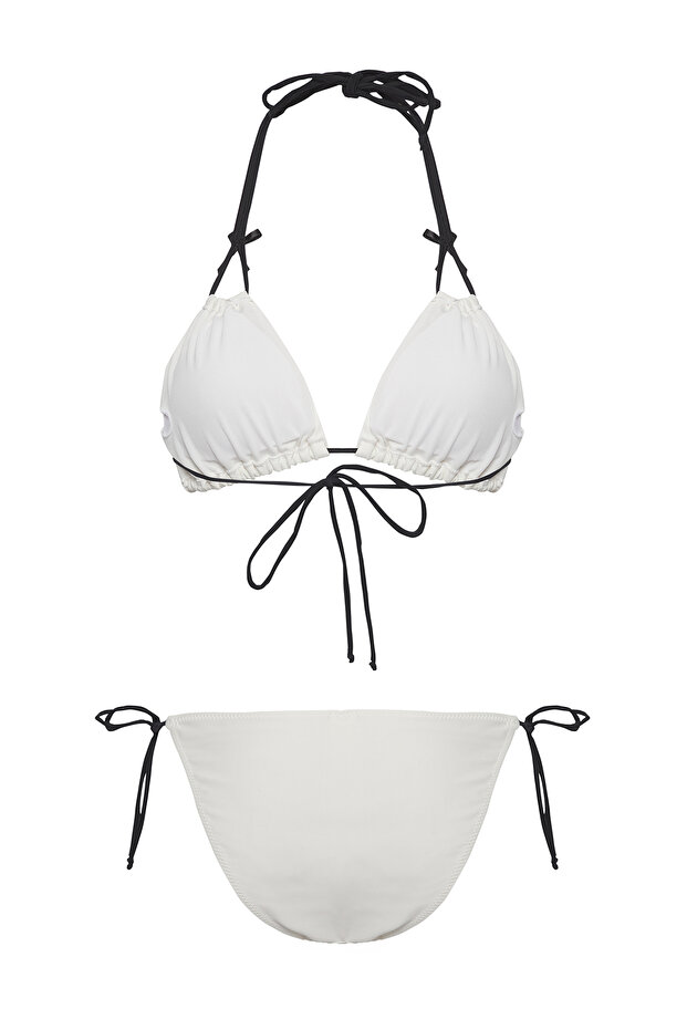 Ekru Fiyonklu Üçgen Kaplı Regular Normal Bel Bikini Takımı TBESS25BT00002 - 6