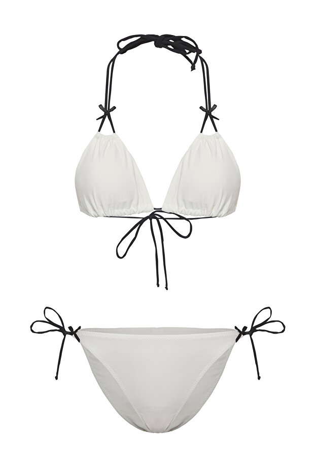 Ekru Fiyonklu Üçgen Kaplı Regular Normal Bel Bikini Takımı TBESS25BT00002 - 5