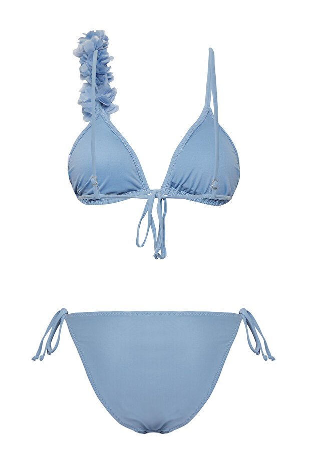 Mavi Üçgen Kaplı Çiçek Aplikeli Regular Bikini Takımı TBESS25BT00081 - 6