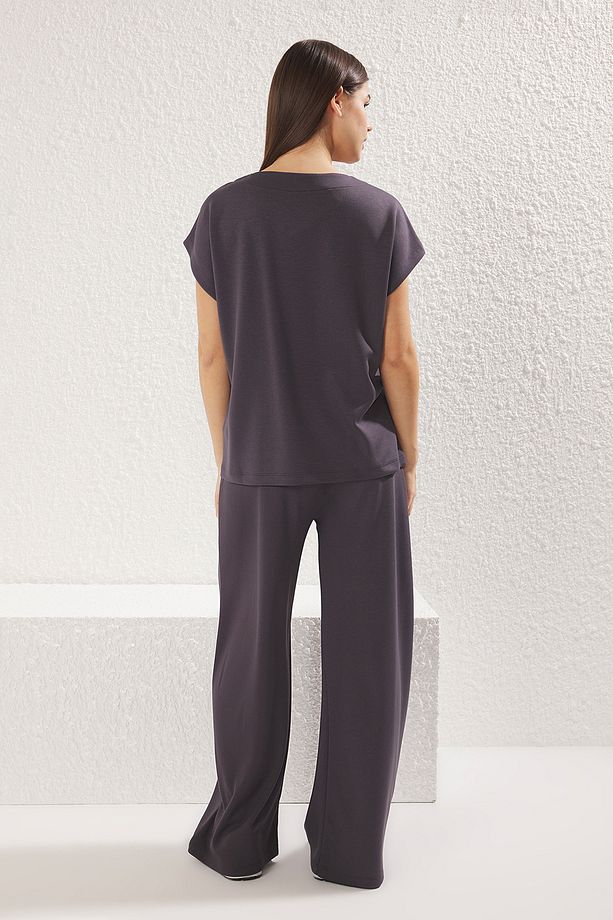 Antrasit V yaka Oversize/Geniş Kalıp Örme Alt-Üst Takım TWOSS25AU00012 - 5