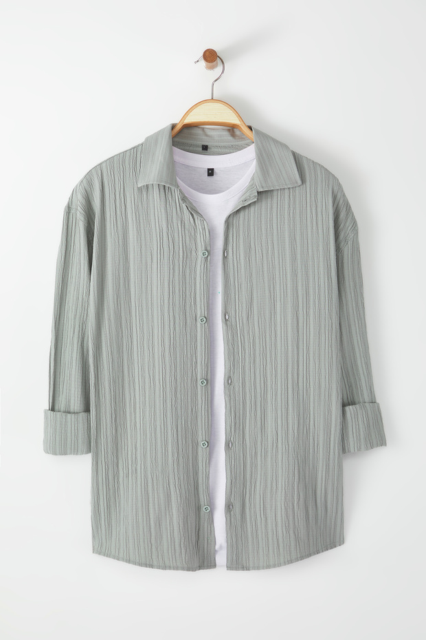 Haki Regular Fit Düşük Omuzlu Dokulu Gömlek TMNSS25GO00011 - 6
