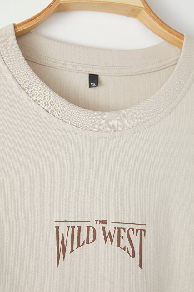 Büyük Beden Taş Oversize/Geniş Kesim %100 Pamuklu T-Shirt TMNSS25BF00008 - 5