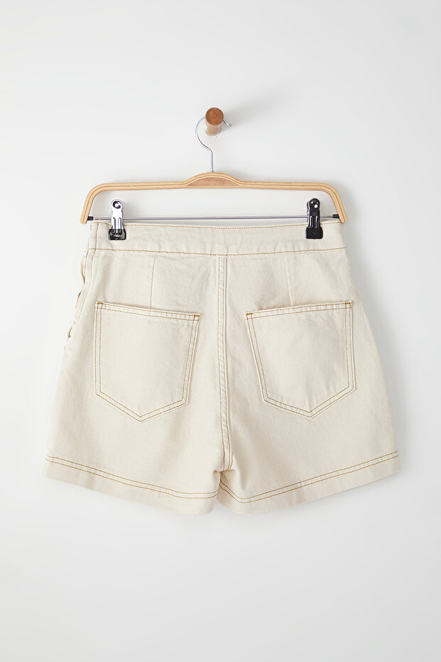 Ekru Kruvaze Normal Bel Mini Denim Şort Etek TWOSS25SR00046 - 7