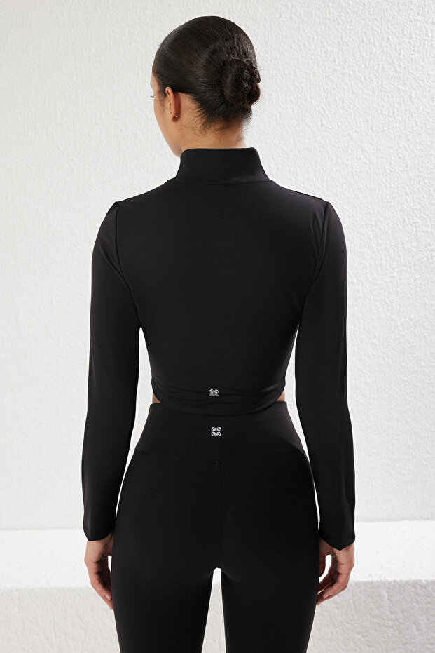 Siyah Soft Fırçalı Kumaş Fermuarlı Örme Spor Ceket/Sweatshirt THMSS25SK00000 - 6