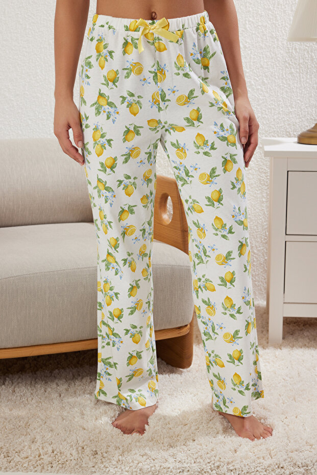 Sarı Limon Desenli Fitilli Örme Pijama Takımı THMSS25PT00122 - 4
