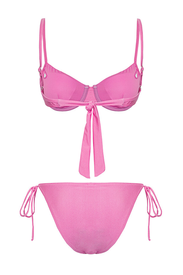 Pembe Balconette Kaplı Regular Normal Bel Bikini Takımı TBESS25BT00083 - 6