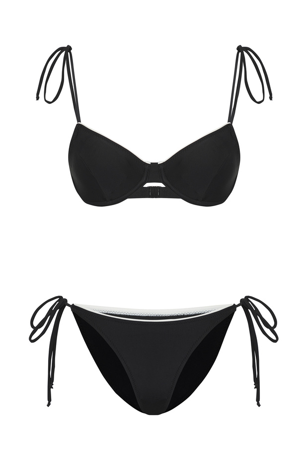 Siyah-Beyaz Renk Bloklu Balconette Kaplı Brazilian Düşük Bel Bikini Takımı TBESS25BT00073 - 6