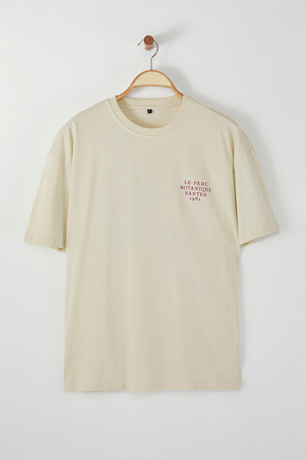 Taş Unisex Oversize/Geniş Kesim Sırt Kabarık Yazı Baskılı %100 Pamuk T-shirt TMNSS24TS00052 - 7