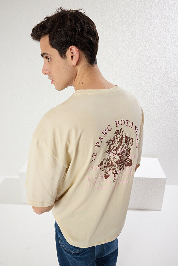 Taş Unisex Oversize/Geniş Kesim Sırt Kabarık Yazı Baskılı %100 Pamuk T-shirt TMNSS24TS00052 - 1