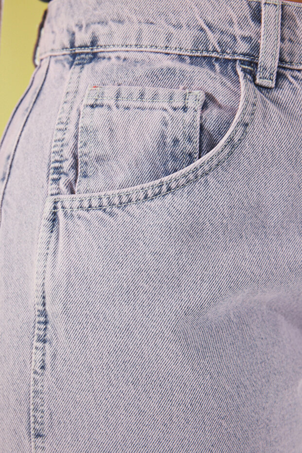 Açık Mavi-Pembe Yüksek Bel Bagyy Fit Büyük Beden Jeans TBBSS25CJ00000 - 5