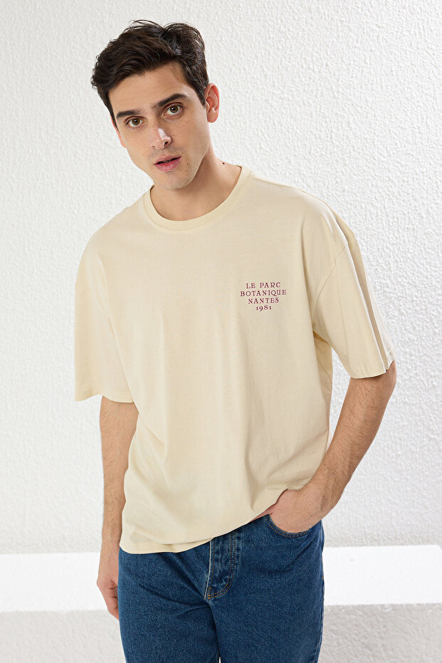 Taş Unisex Oversize/Geniş Kesim Sırt Kabarık Yazı Baskılı %100 Pamuk T-shirt TMNSS24TS00052 - 2