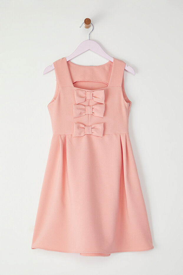 Pembe Kurdele Detaylı Mini Me Anne-Kız Dokuma Elbise TKDSS25EL00046 - 7