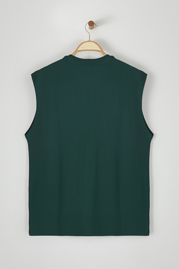 Zümrüt Yeşili Oversize/Geniş Kesim Şehir Baskılı %100 Pamuk Kolsuz T-Shirt/Atlet TMNSS23AL00008 - 9
