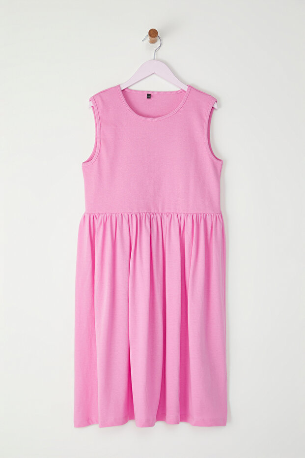 Pembe Kız Çocuk Kolsuz Basic Örme Elbise TKDSS25EL00018 - 3