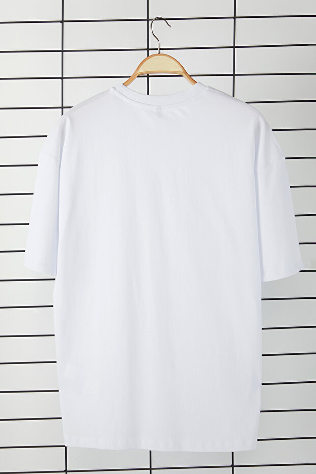 Beyaz Oversize/Geniş Kesim %100 Pamuklu Brooklyn Baskılı Tok Kumaş T-shirt TMNSS25TS00072 - 2
