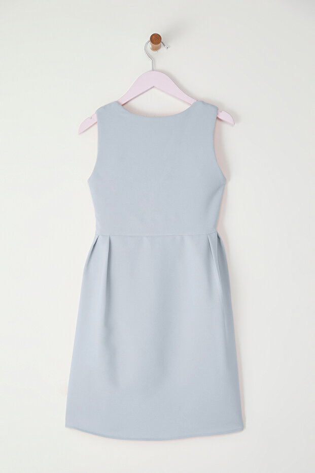 Bebe Mavisi Kurdele Detaylı Mini Me Anne-Kız Dokuma Elbise TKDSS25EL00046 - 9