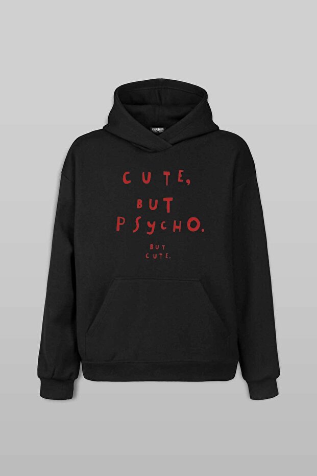 Cute but Psycho Funny Typography Sweet but Psycho Text Printed Black Sweat Hoodie
