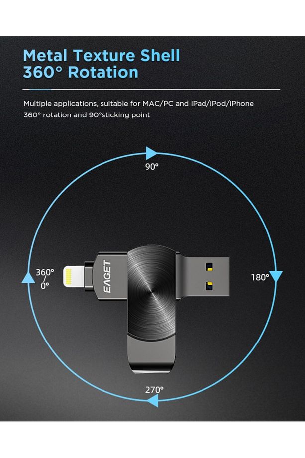 İ66 256gb. Mfi Apple Lisanslı Iphone Lightning Ve Usb 3.2 Süper Hızlı Otg Çift Giriş Flash Bellek - 5
