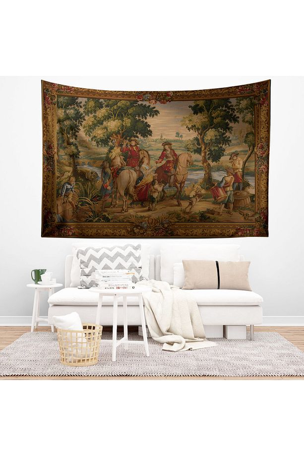 Vintage Fransız Retro Av Desenli Duvar Örtüsü Duvar Halısı Tapestry - 4