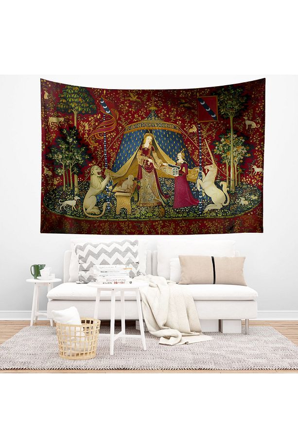 Ortaçağ Unicorn Kadın Vintage Desenli Duvar Örtüsü Duvar Halısı Tapestry - 4