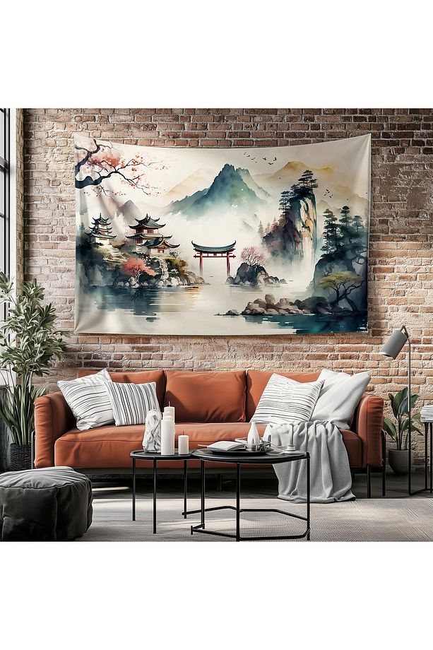 Retro Japon Evleri Desenli Duvar Örtüsü Duvar Halısı Tapestry - 5