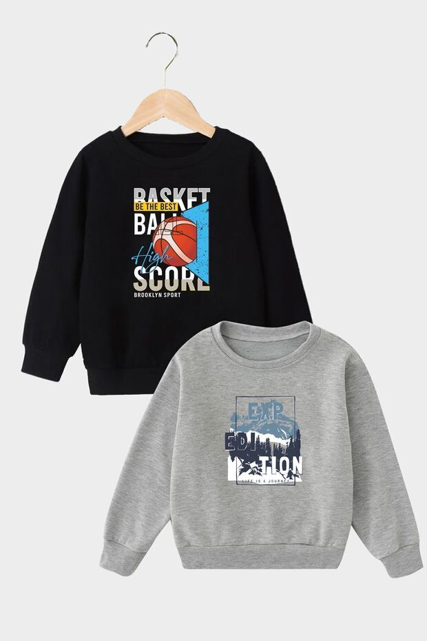 2-Piece BOY PRINTED ROUND NECK SWEATSHIRT