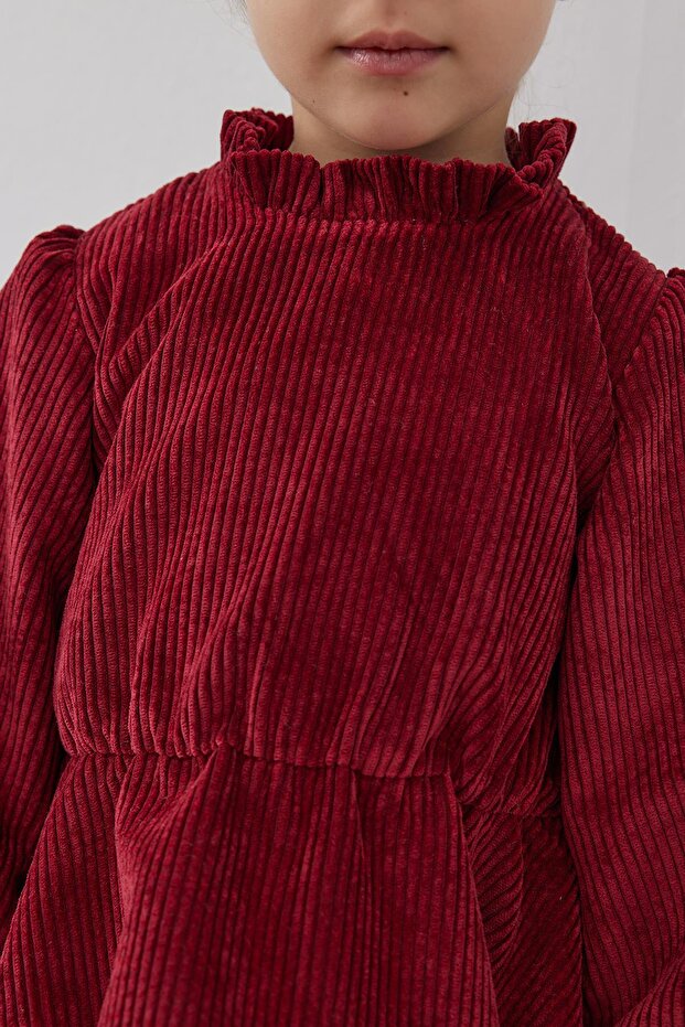 Bordo Kadife Elbise - 6