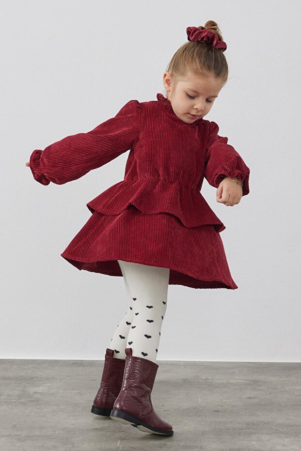 Bordo Kadife Elbise - 5