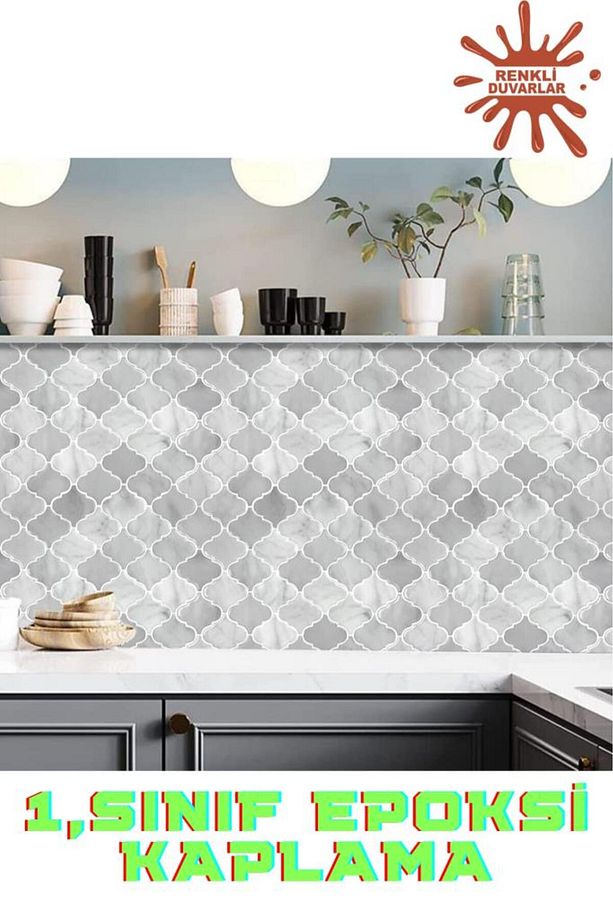 30×30cm Arabesk Çini Epoksi 1 Adet 3D Yapışkanlı Duvar Kaplama Paneli Mutfak Banyo Salon Ofis Döşeme - 1