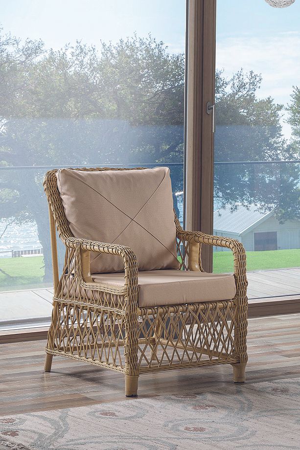 Edra Rattan Puflu Bahçe Balkon Takımı 3+1+1+Camlı Masa Cappuccino - 3