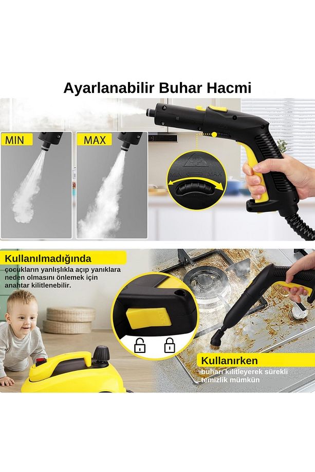 S608 Yeni Nesil Çok Fonksiyonlu 28 Adet Aksesuar 5 Metre Kablolu Buharlı Temizlik Makinesi - 3
