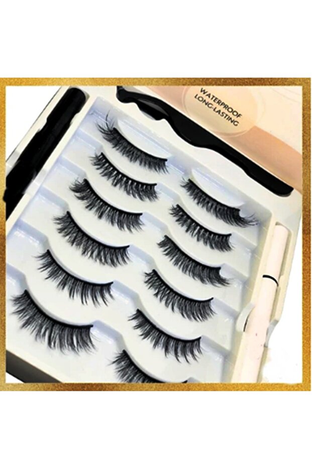 12 ADET Takma kirpik seti 6 farklı Çift - 2 Adet Mıknatıslı Likit Eyeliner Yapıştırıcı - 2