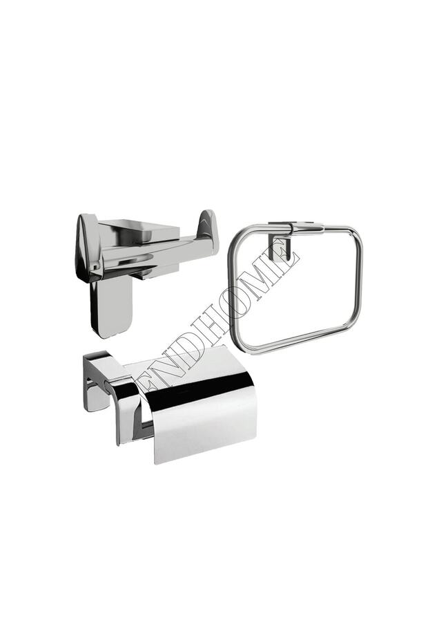 Chrome Lux 3-Piece Bathroom Set Paper Holder with Cover, Round Towel Holder, Robe Rack