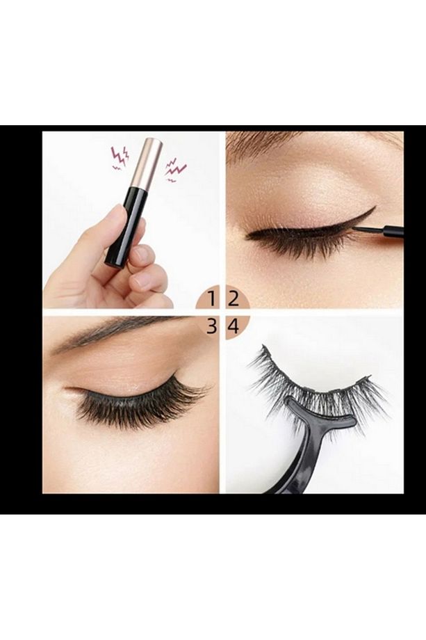 6 ADET Takma kirpik seti 3 farklı Çift - Mıknatıslı Likit Eyeliner Yapıştırıcı - 6