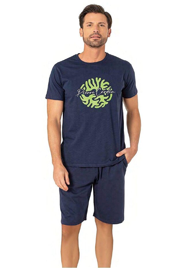 6074 Men's Short Sleeve Shorts Pajama Suit-Indigo