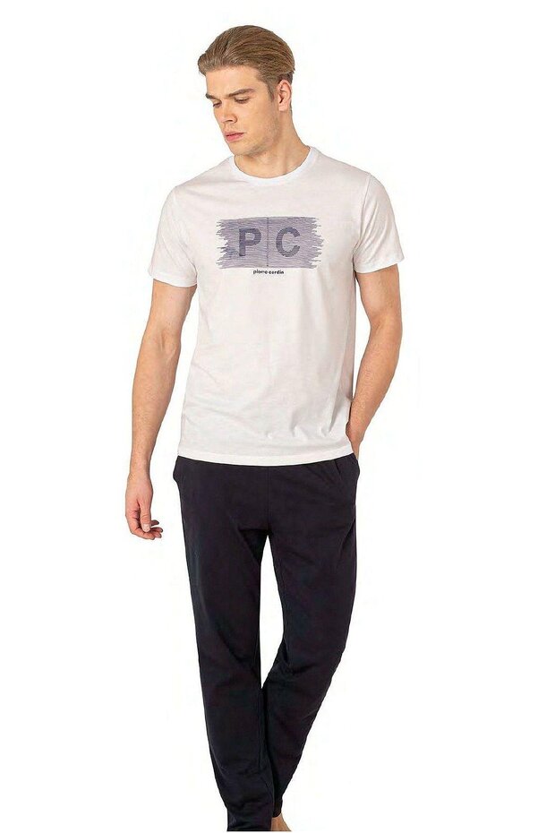 6084 Men's Short Sleeve Crew Neck Pajamas Set-White