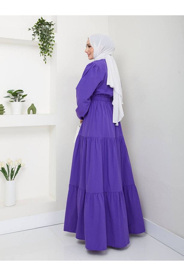 çiçek desenli poplin elbise kadın tesettür - 2