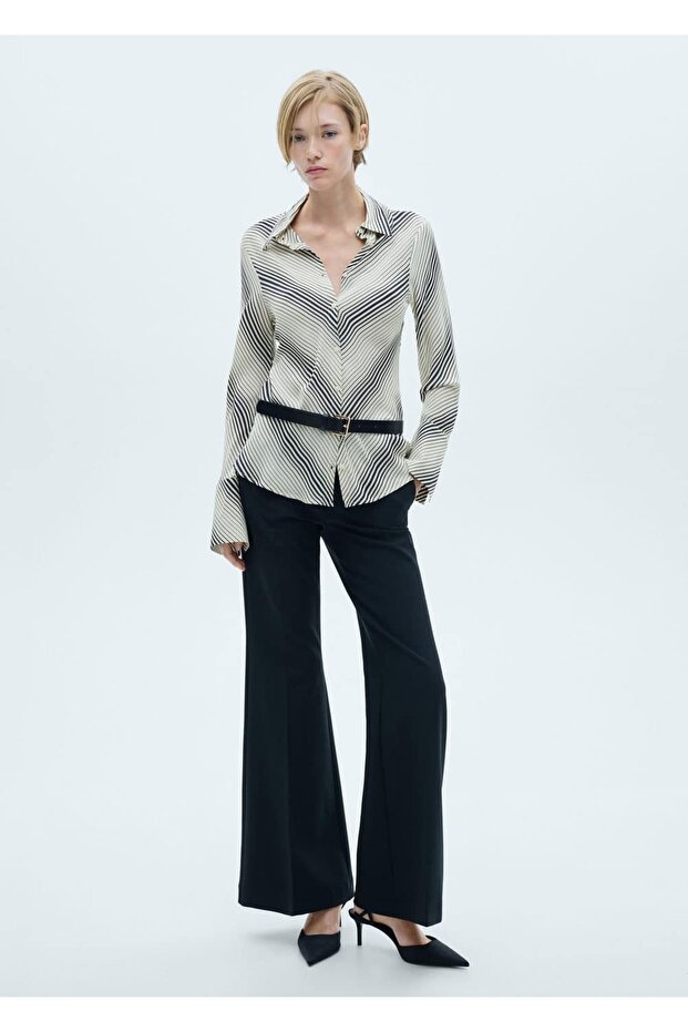 Çizgili çan kollu gömlek - 2