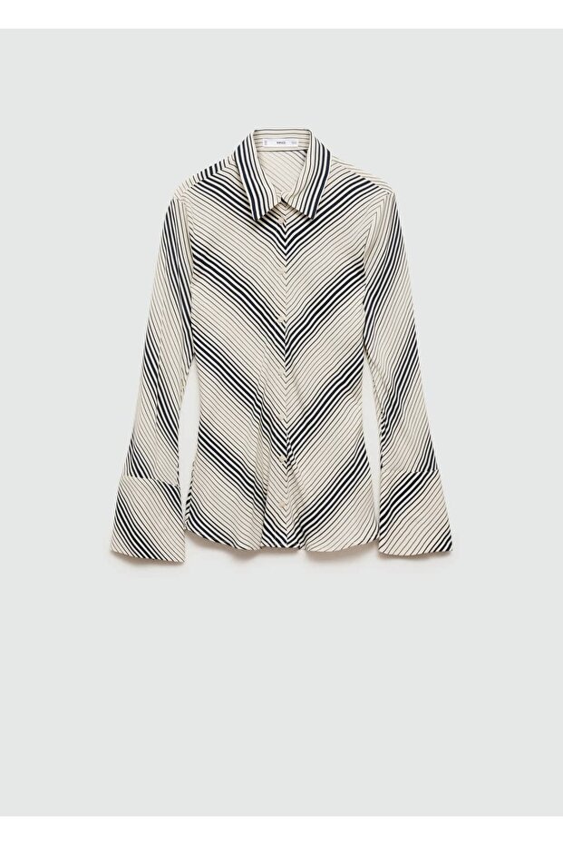 Çizgili çan kollu gömlek - 3