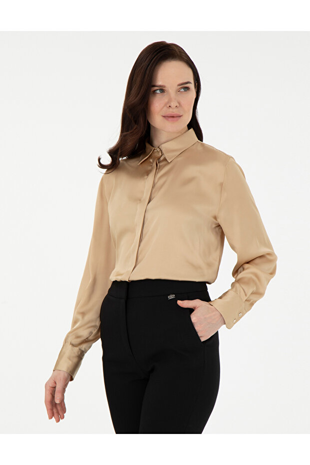 Beige Comfort Fit Long Sleeve Shirt 50296330 -Vr011
