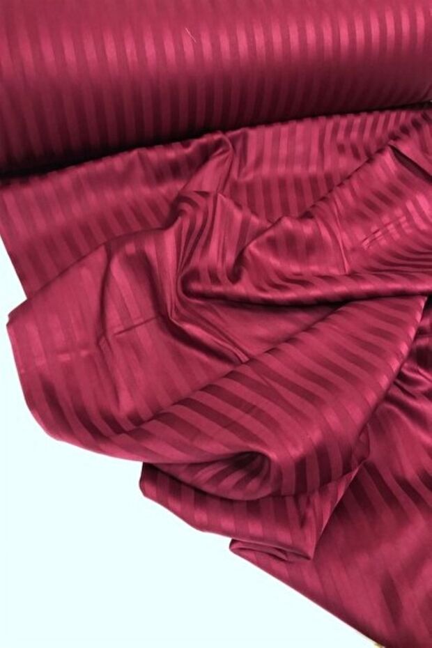 Luxury Hotel Series Single Fitted Sheet Striped Cotton Satin Duvet Cover Set Claret Red