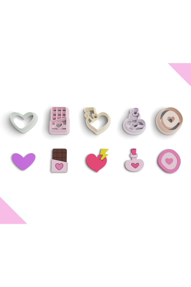Valentine's Day Polymer Clay Cutter Pack, Ornament Molds, Jewelry Mold, 5 Models, 25 Pieces, No:1272