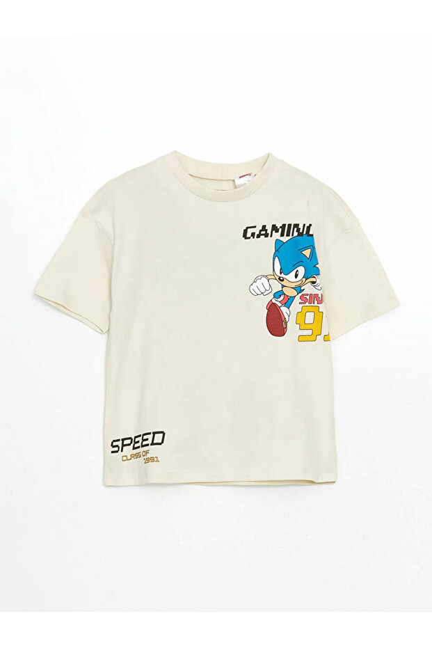 Lcw Kids Beige Crew Neck Sonic Printed Boys T-Shirt