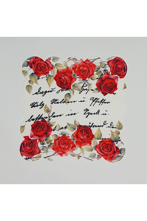 Romantic Roses and Handwritten Digital Printed Fabric Cocktail Napkin Laser Cut
